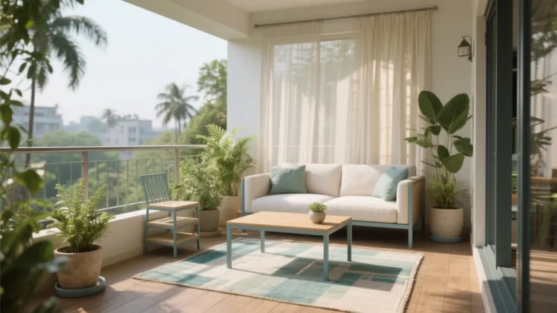Serene Balcony Lounge with Tropical Greenery