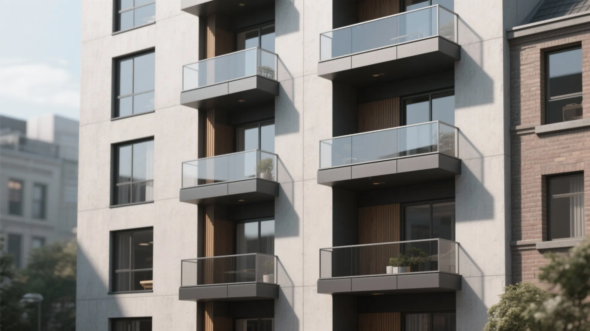 Balanced balcony rhythm for a four-story front façade