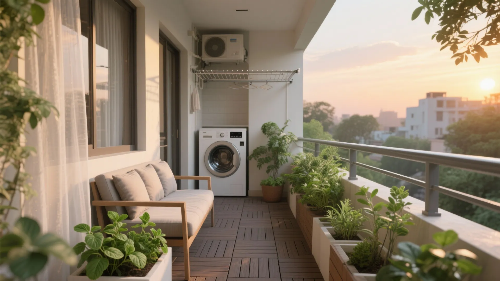 Balcony and utility: airflow, greenery, and smart drying