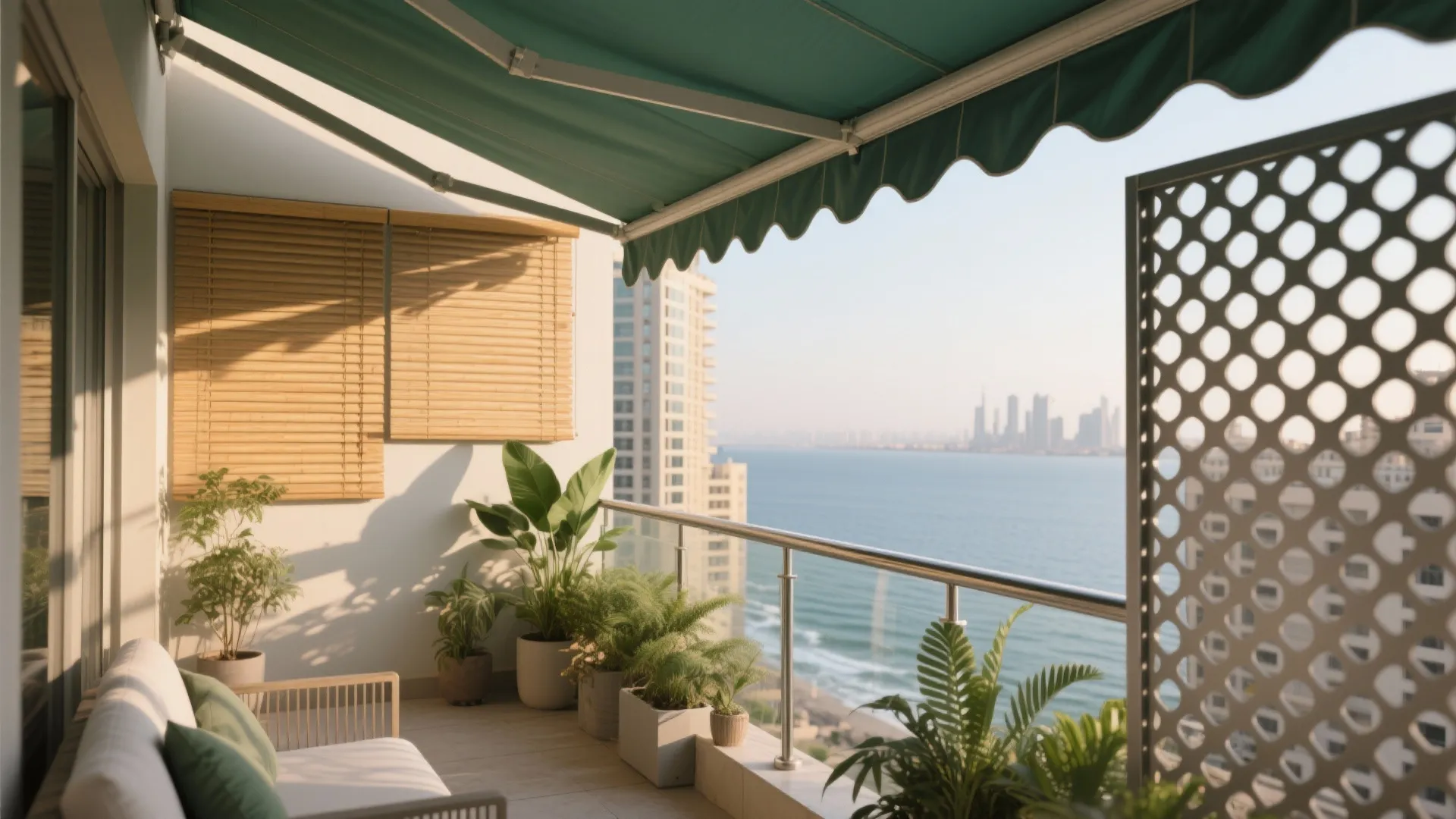 Shade and privacy: fabric, bamboo, and perforated metal