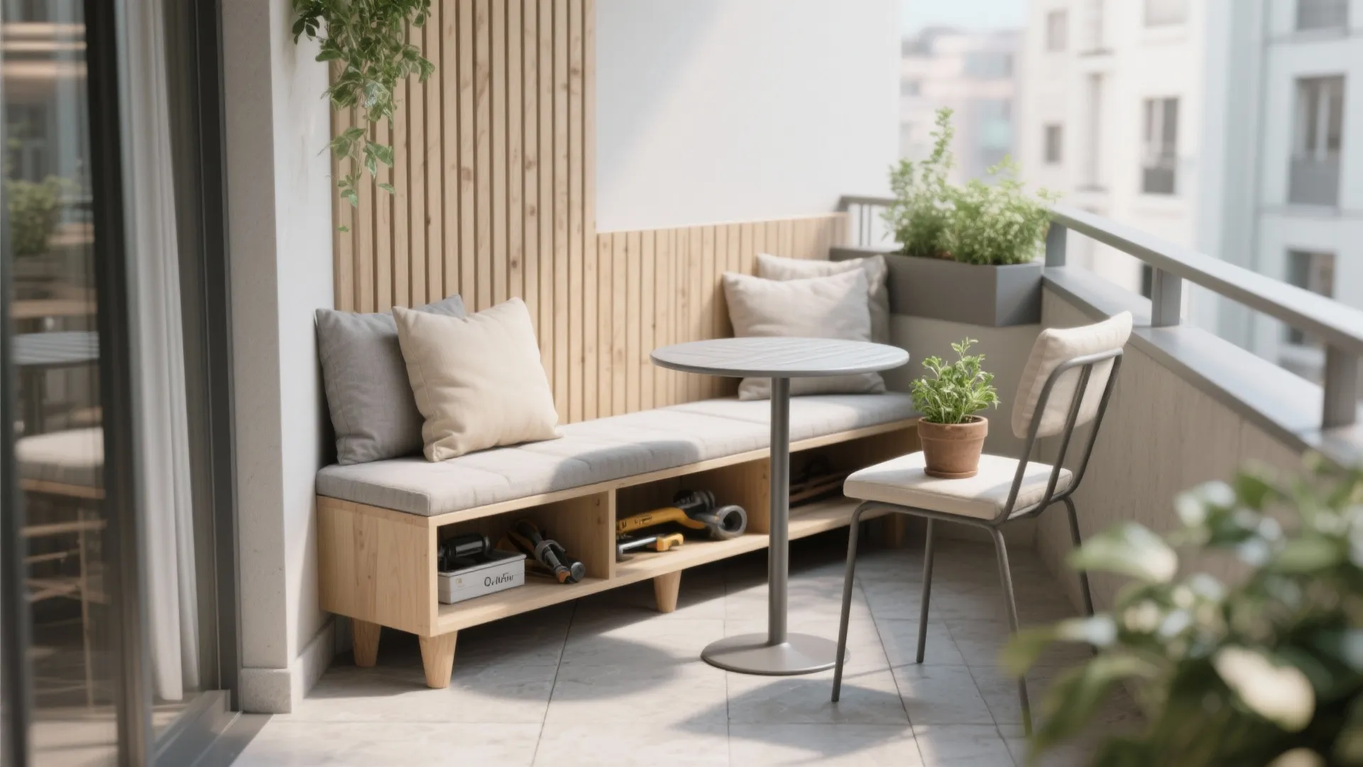 Minimalist balcony storage that works hard