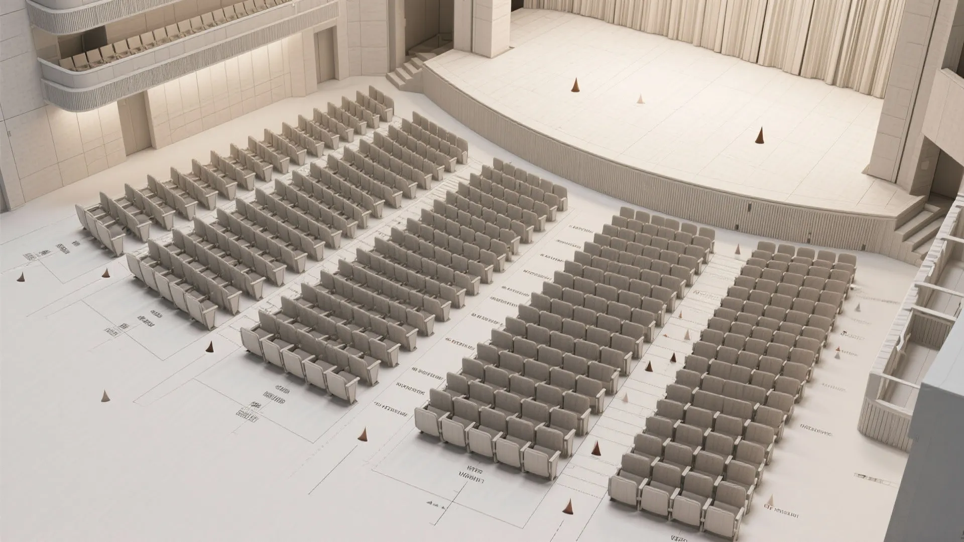 Idea 1: Raked Seating with Staggered Rows for Uninterrupted Sightlines