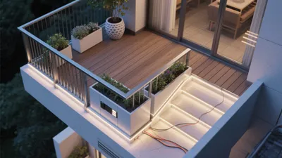 Modern Balcony Design with LED Lighting and Greenery