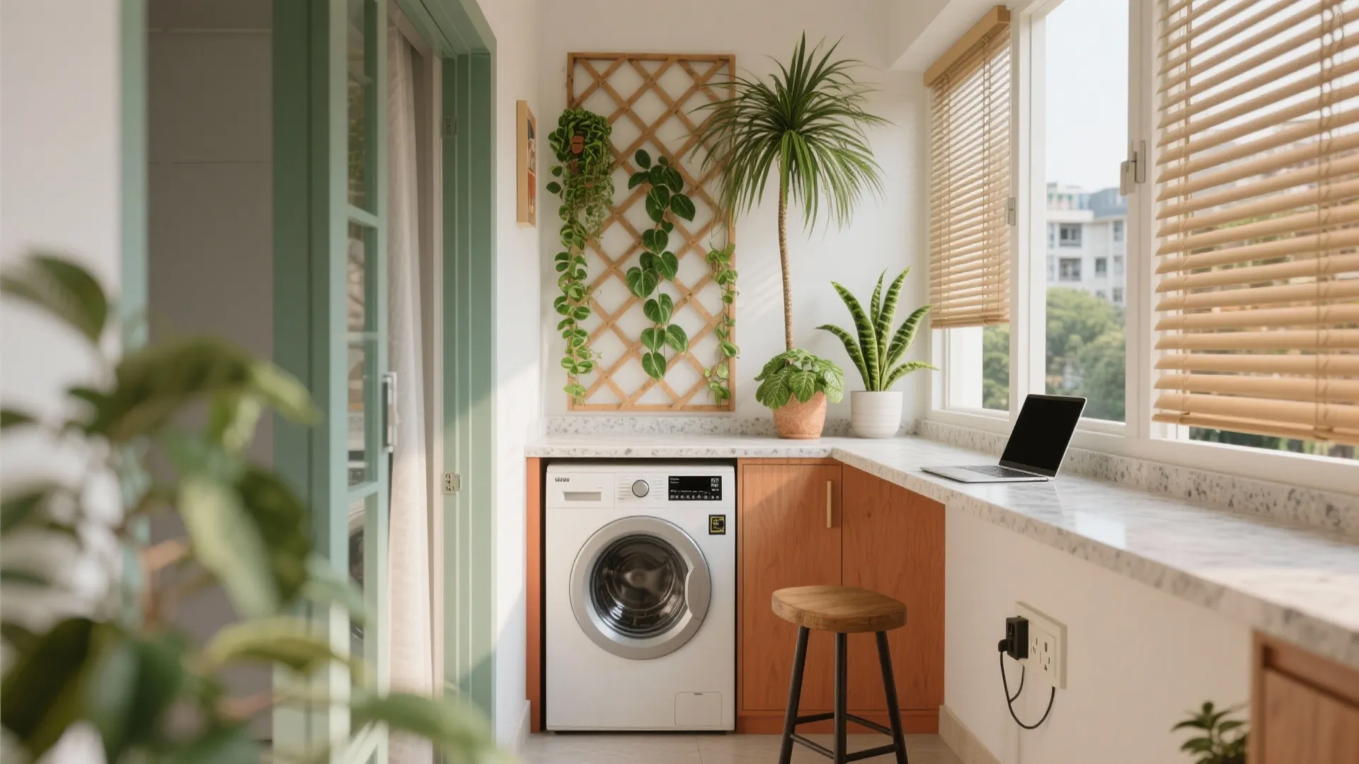 Balcony-as-Utility (or Mini-Office) with Green That Thrives