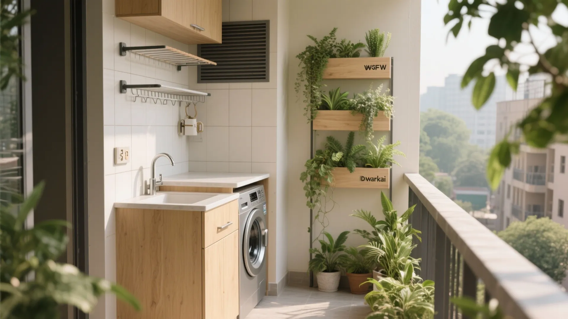 Balcony utility nook with greenery