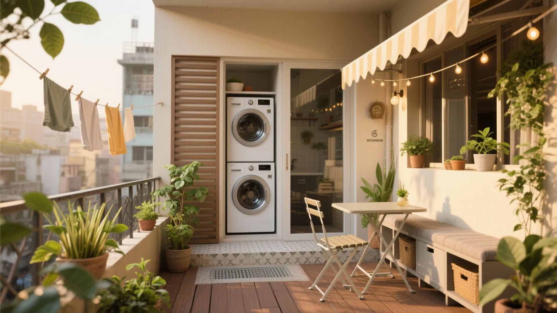 Balcony garden + stacked utility