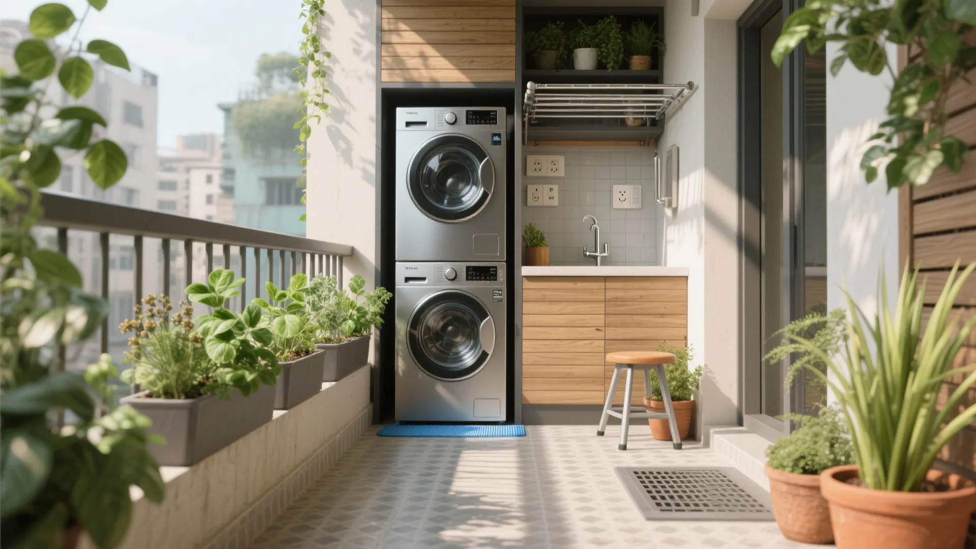 Balcony utility and a green corner