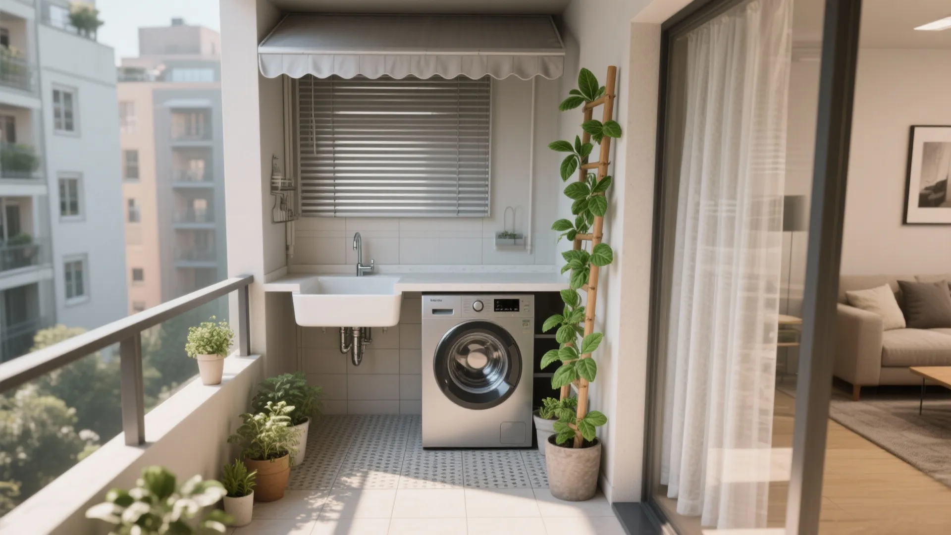 5) Balcony utility and a “drop zone” foyer that actually works