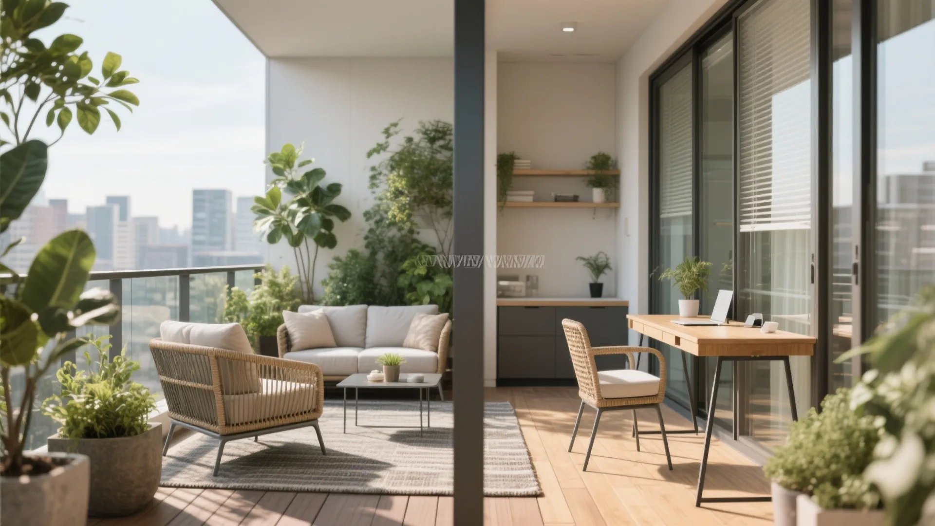 Balcony + Utility: Light, Greenery, and a Compact Work Nook