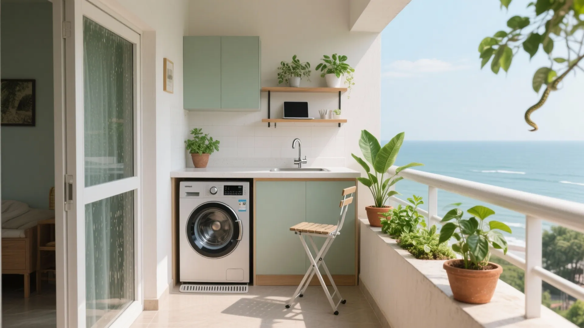 Balcony-Utility Combo and a Breezy Green Nook