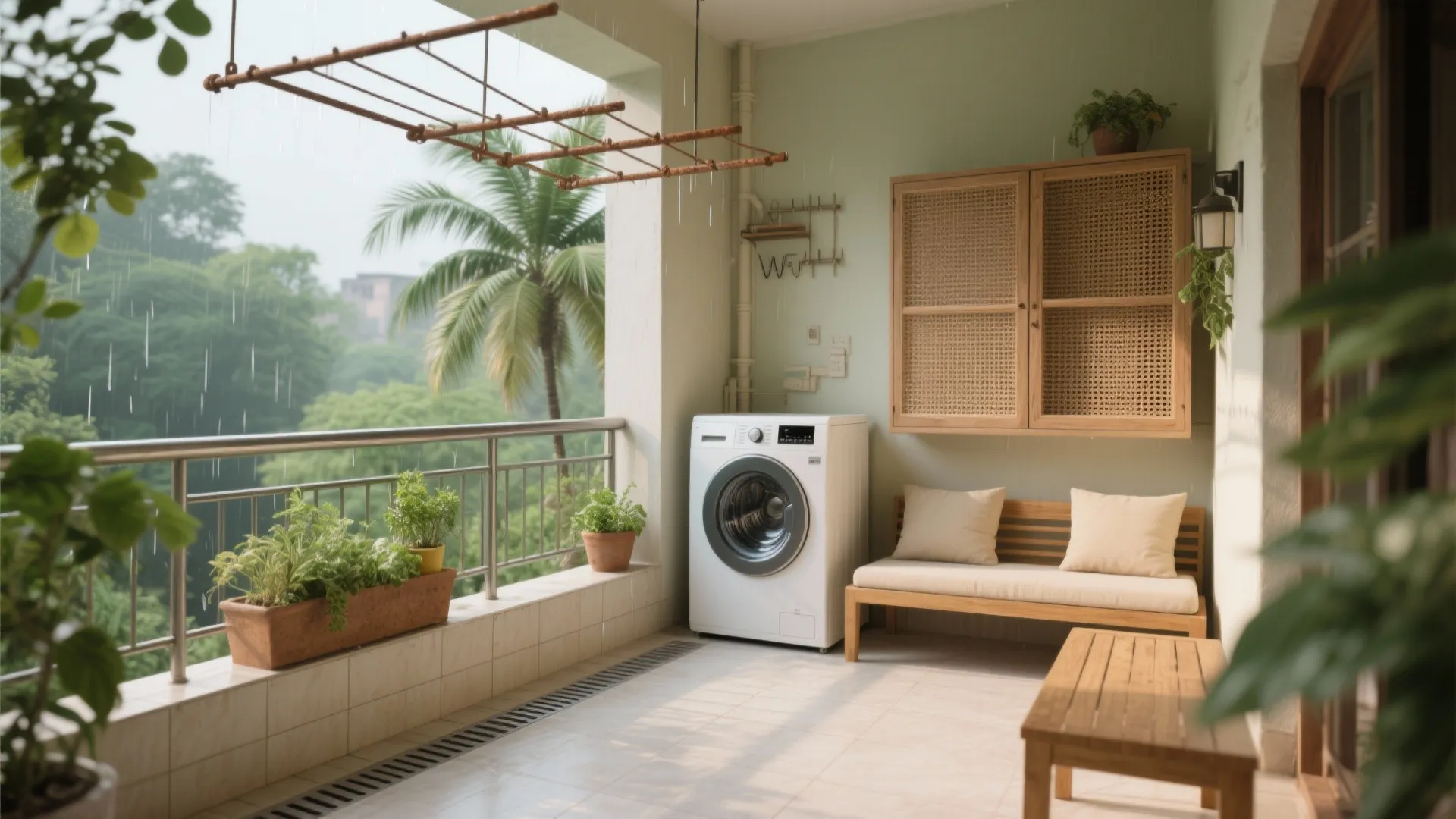 Balcony-utility, breathable storage, and a touch of nature