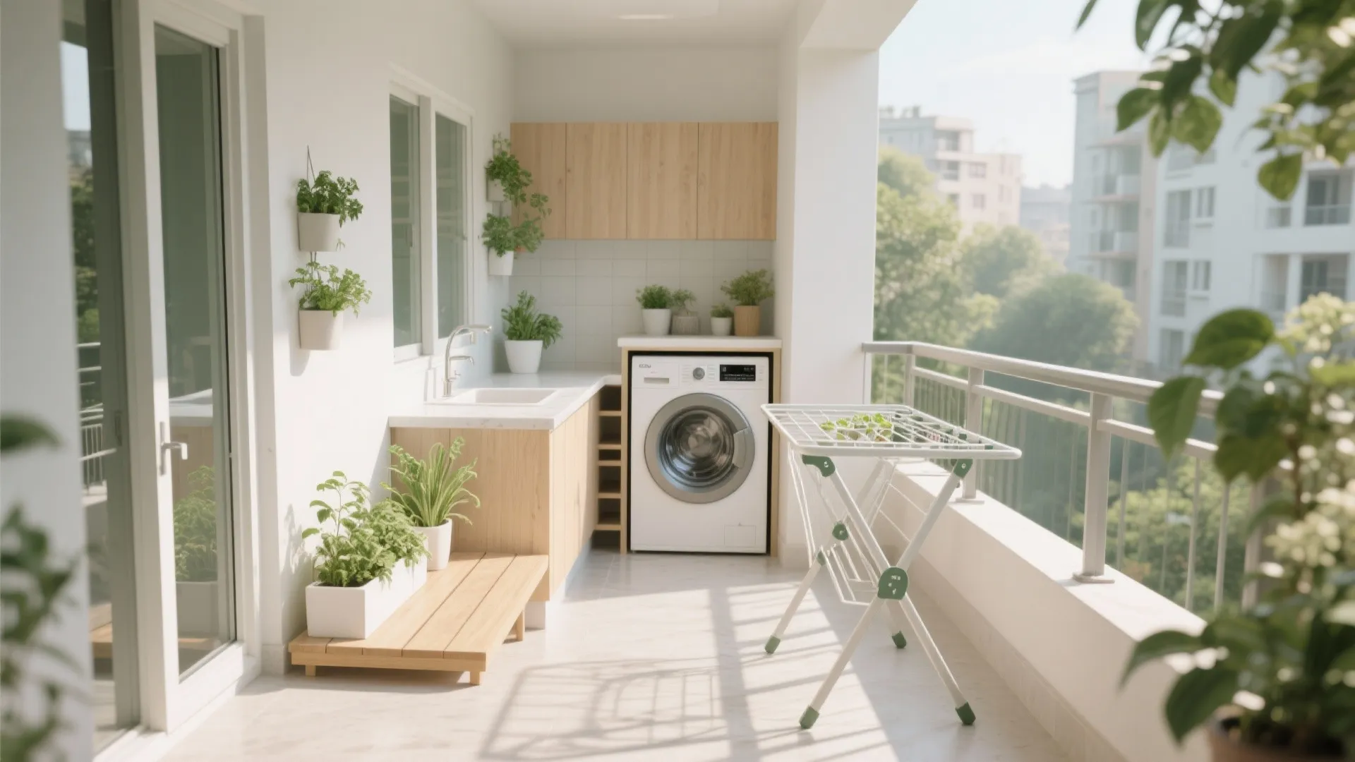 Balcony-utility fusion: green, breezy, and hardworking