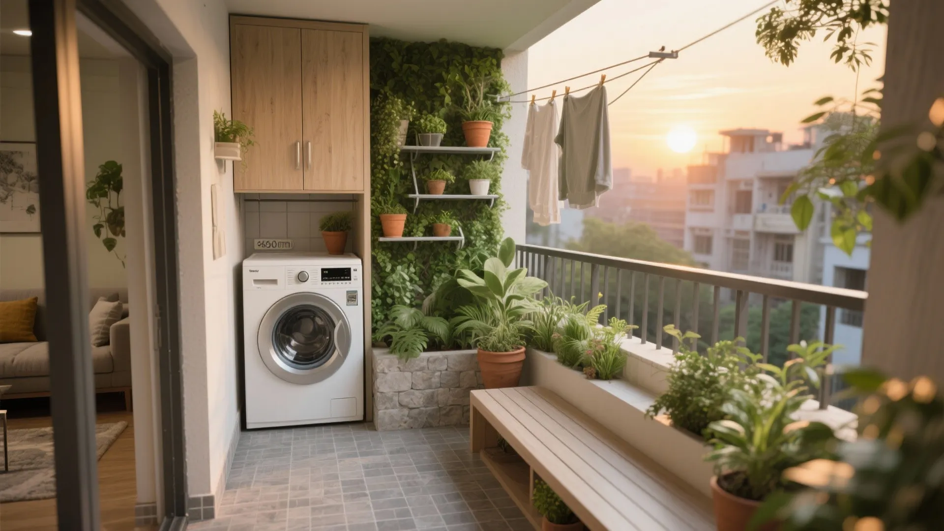 Balcony as utility-green hybrid