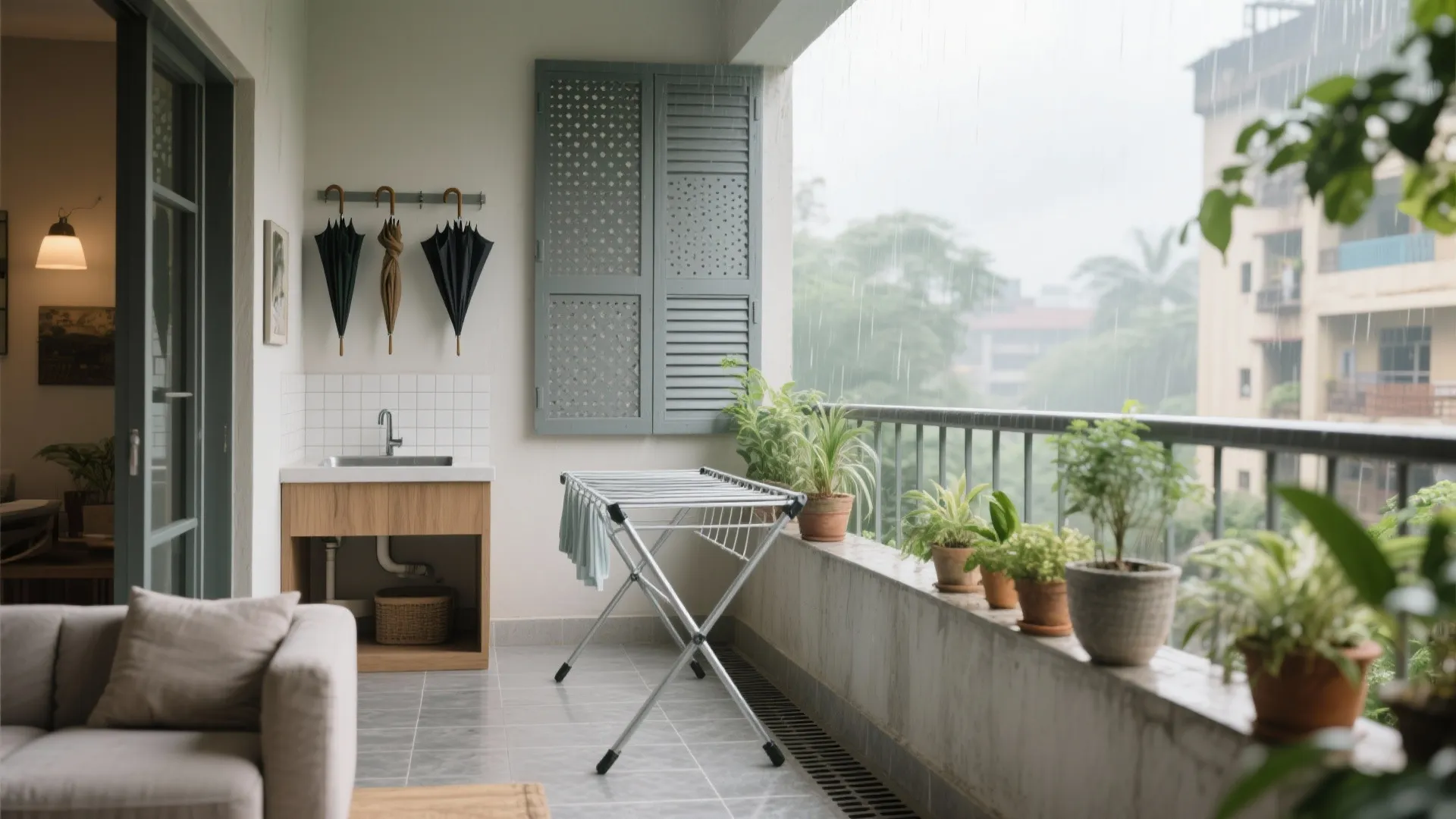 Monsoon-Savvy Balcony + Utility Niche