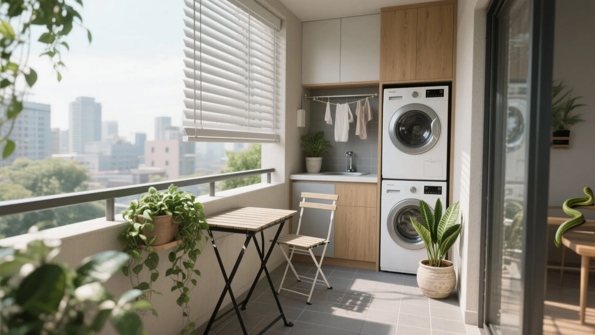 4) Balcony-utility combo with indoor greenery