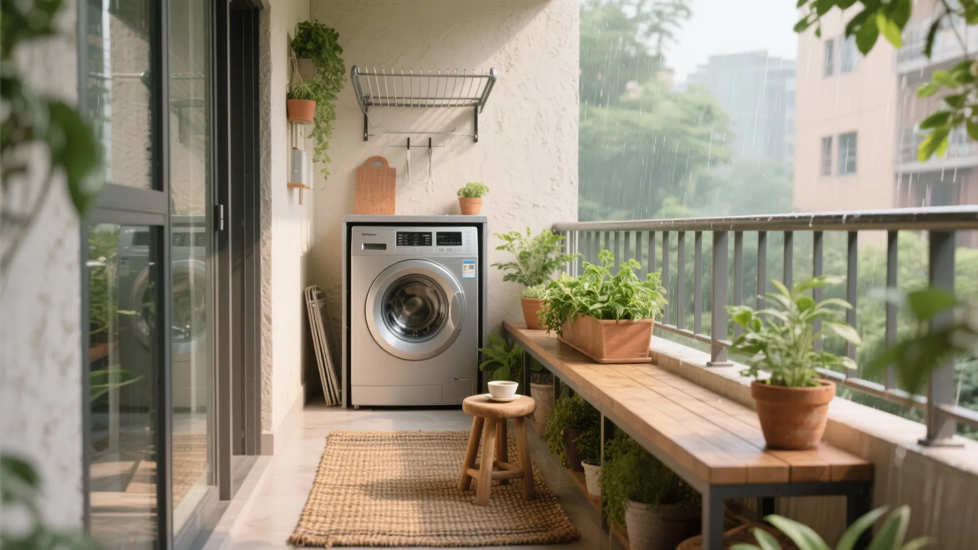 Balcony or window-niche turned utility + green spot
