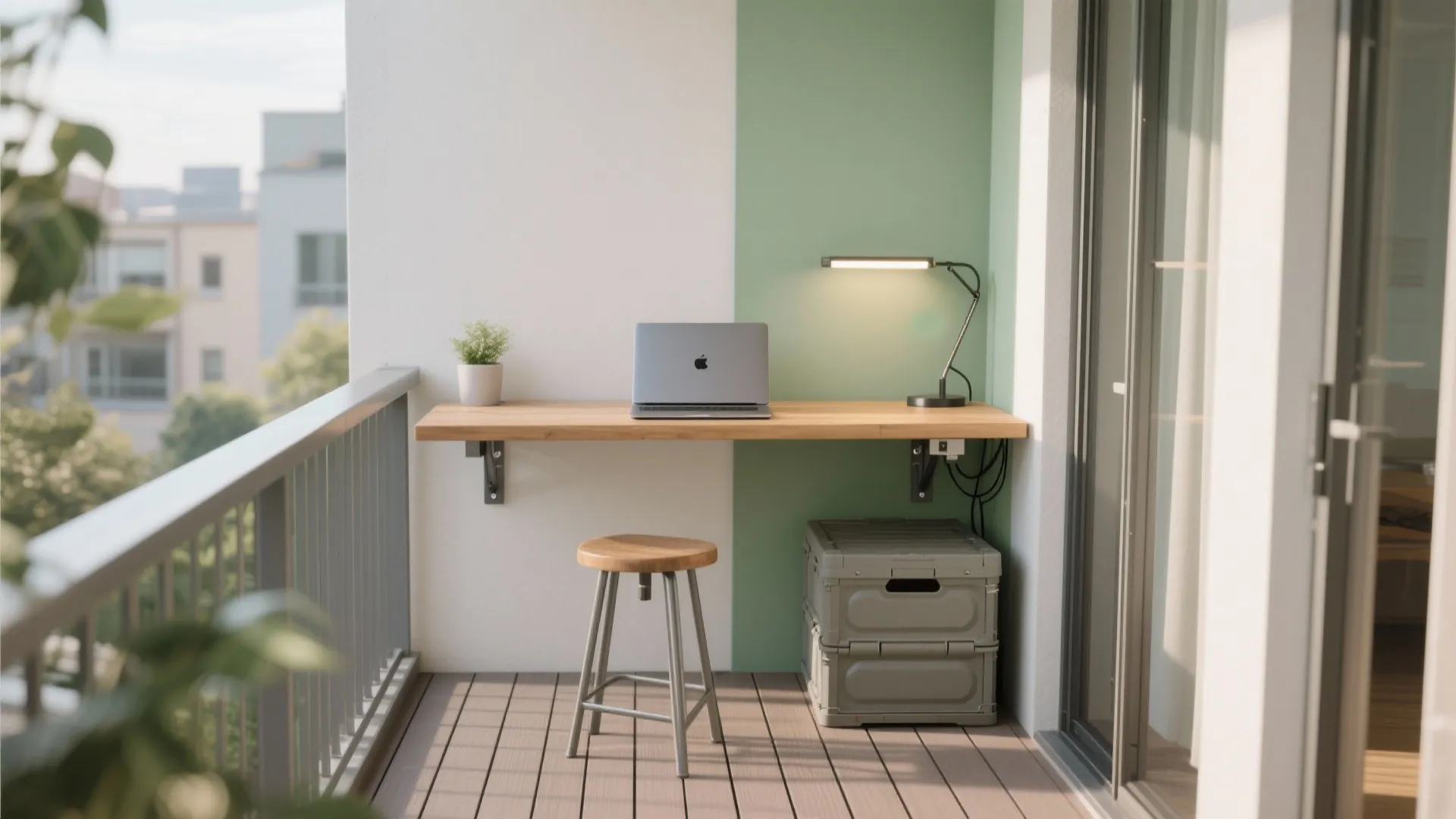Balcony storage + work-from-home nook