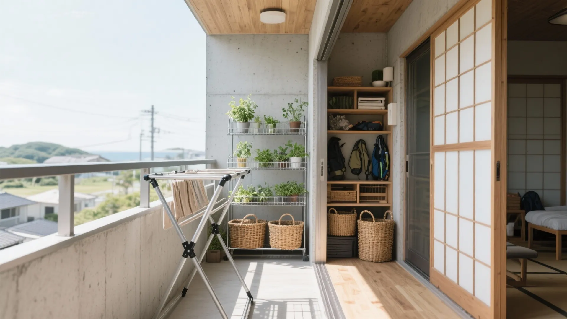 バルコニーと玄関土間でアウトドアを取り込む（日式風格・収納技巧）