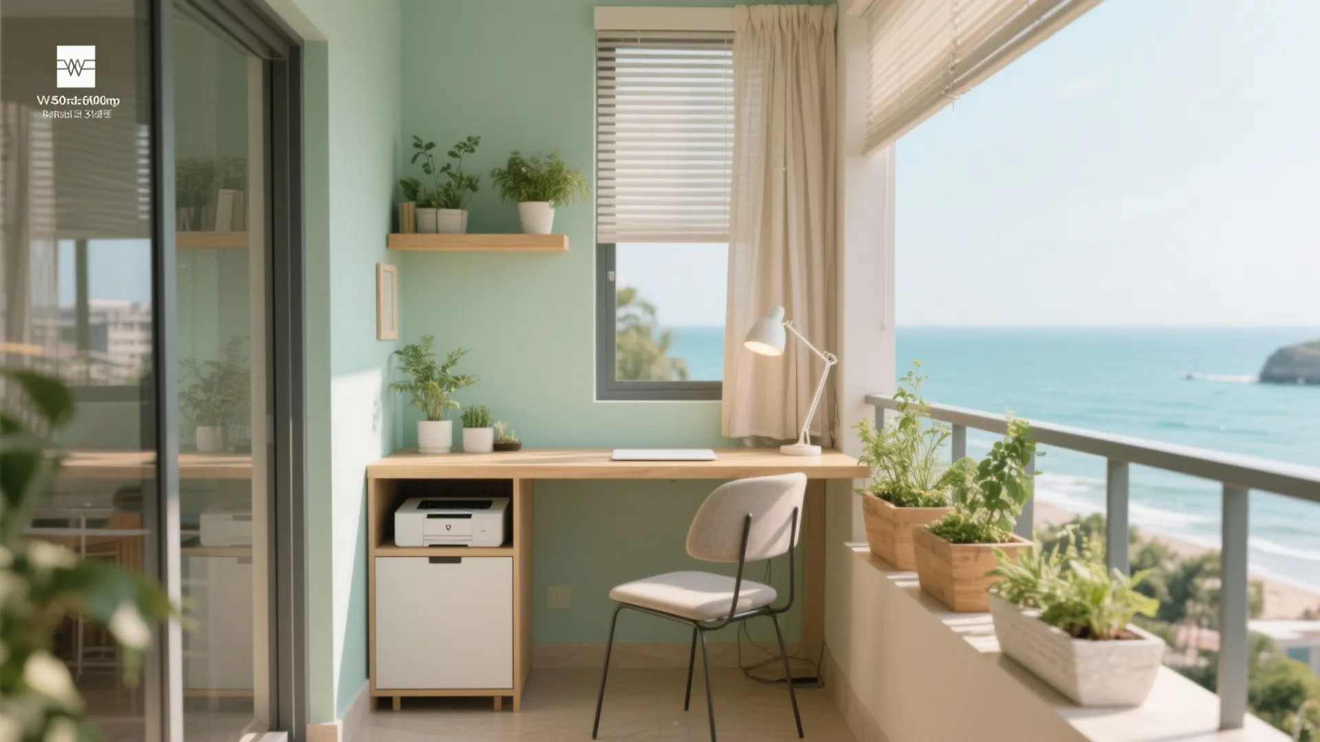 2) Balcony work nook with glass and greenery