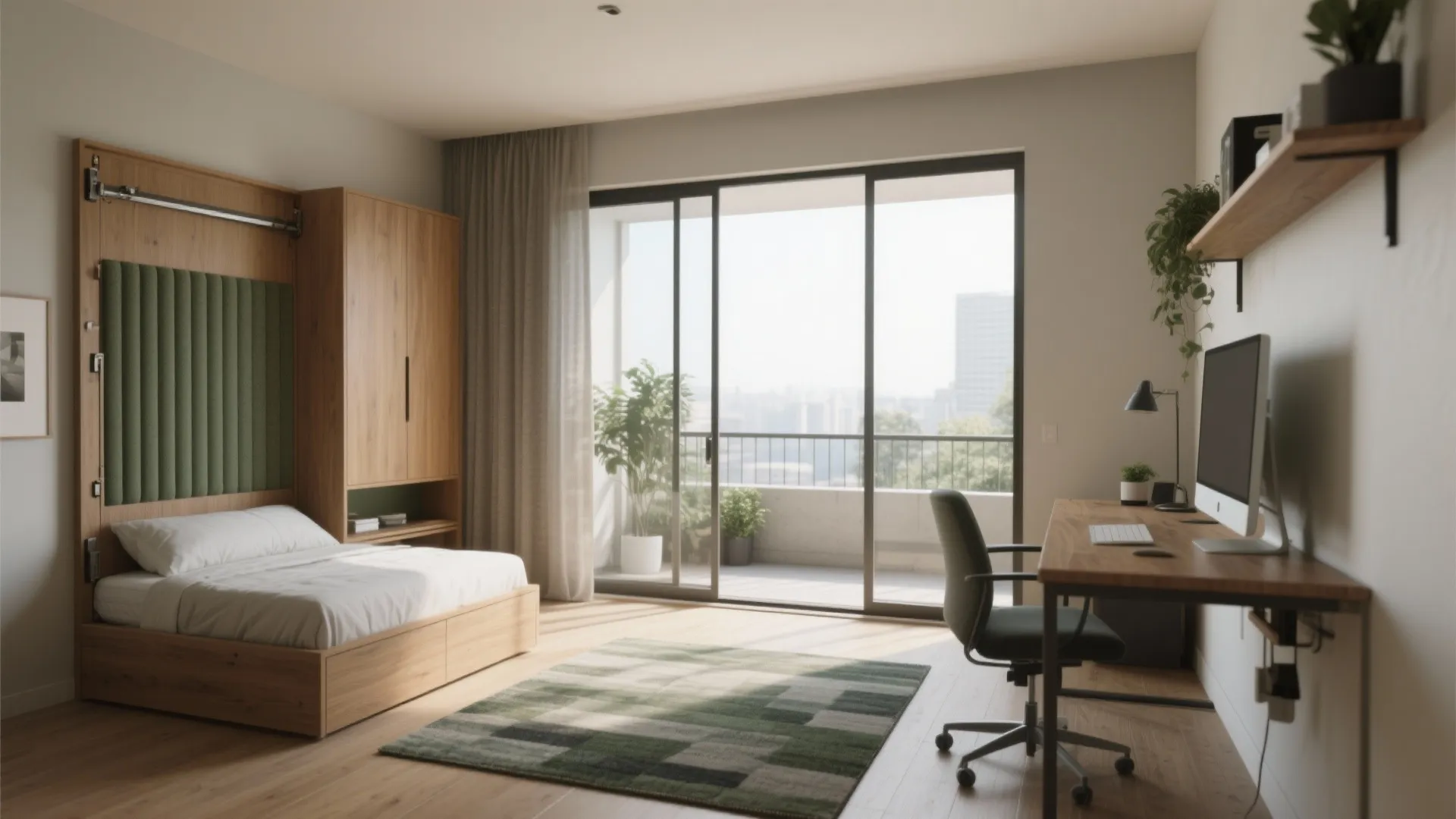 5) A flexible work or guest zone by the balcony