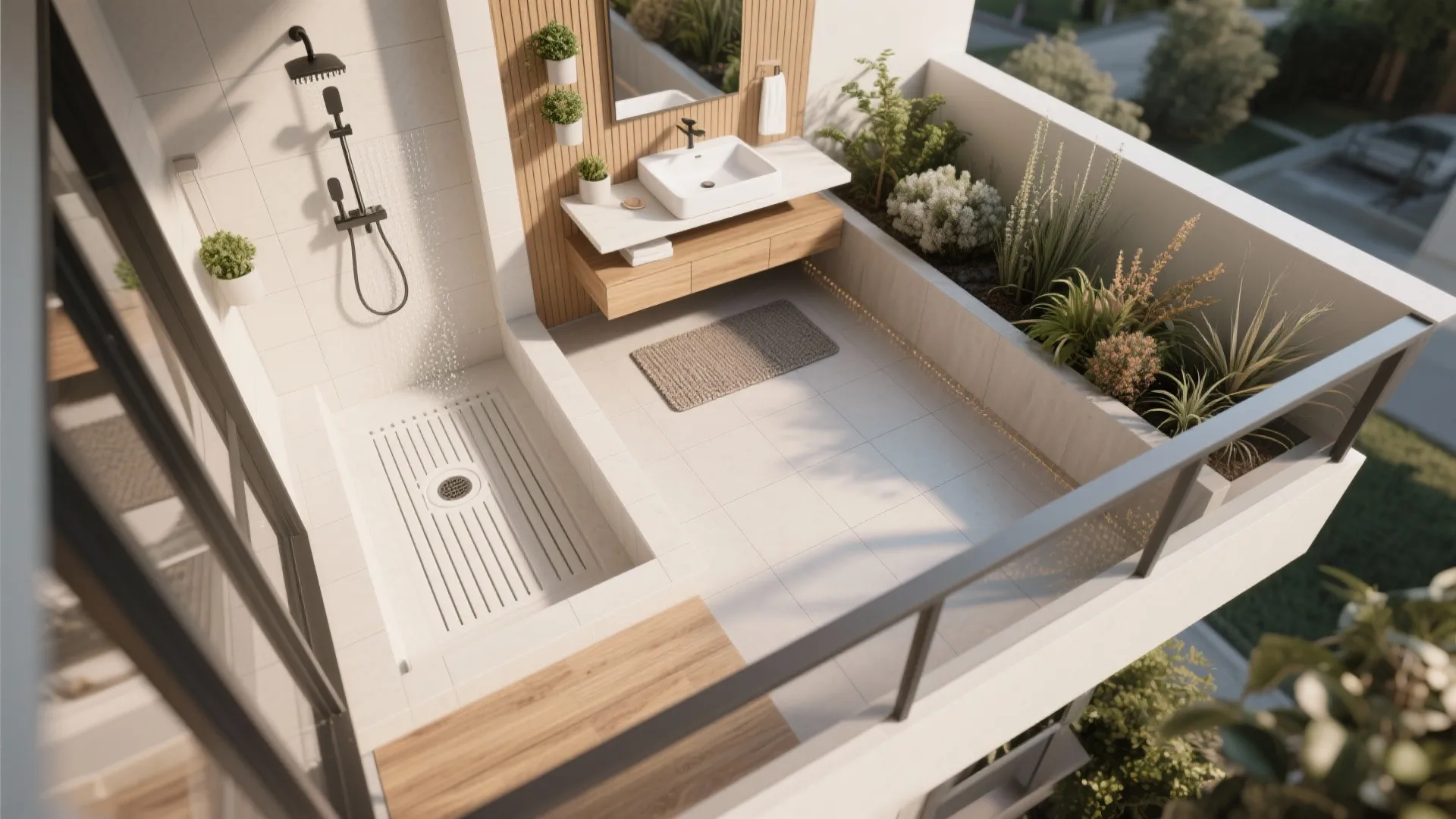 Smart Zoning: Shower, Dry Area, and Plant Buffer