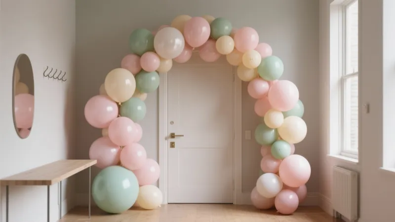 Pastel Balloon Arch Entryway Decor – Sweet & Stylish Welcome