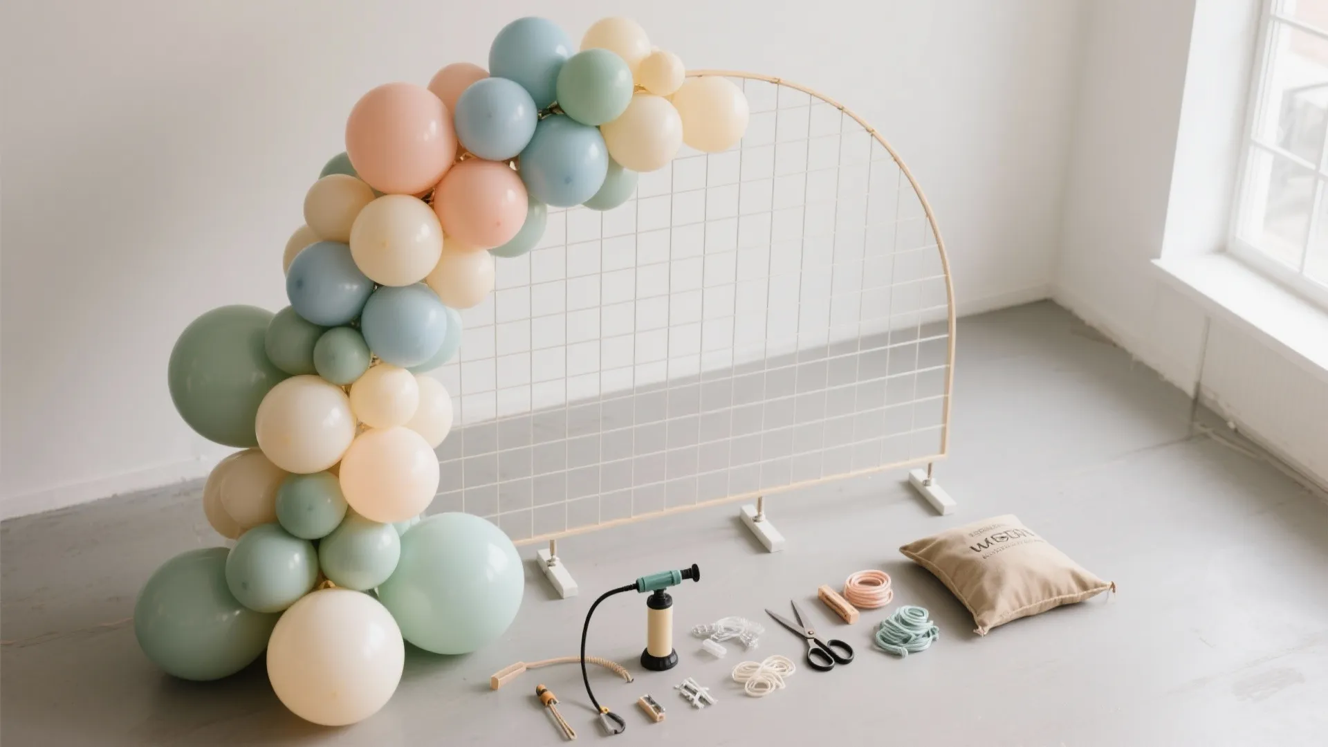 Balloon Half-Arch on a Grid Backdrop