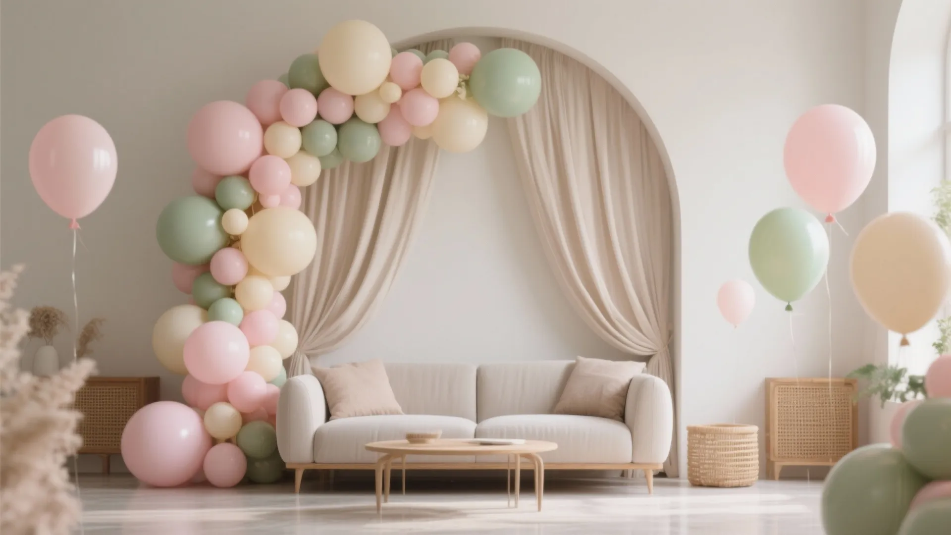 Pastel Balloon Garland + Fabric Backdrop