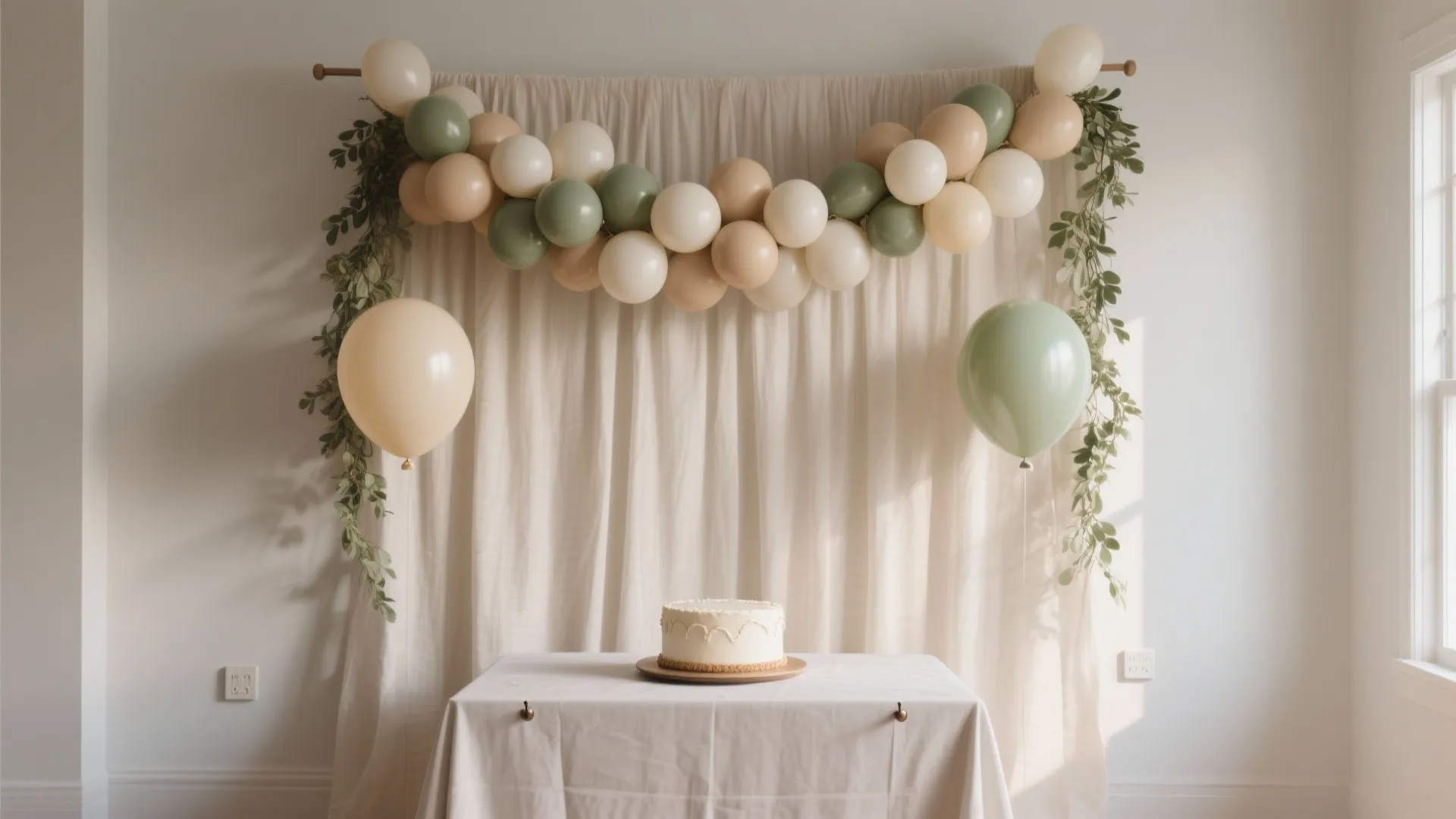 Balloon garland and soft fabric backdrop