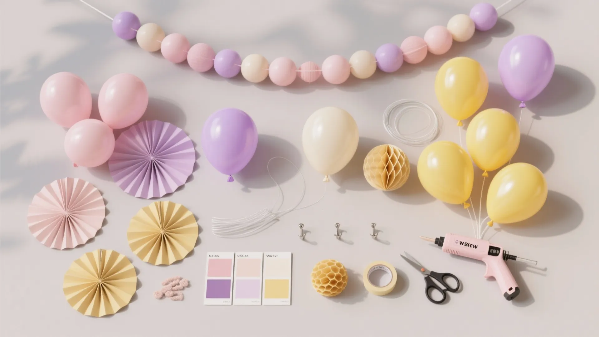 Pastel Balloon Garland + Paper Fan Backdrop