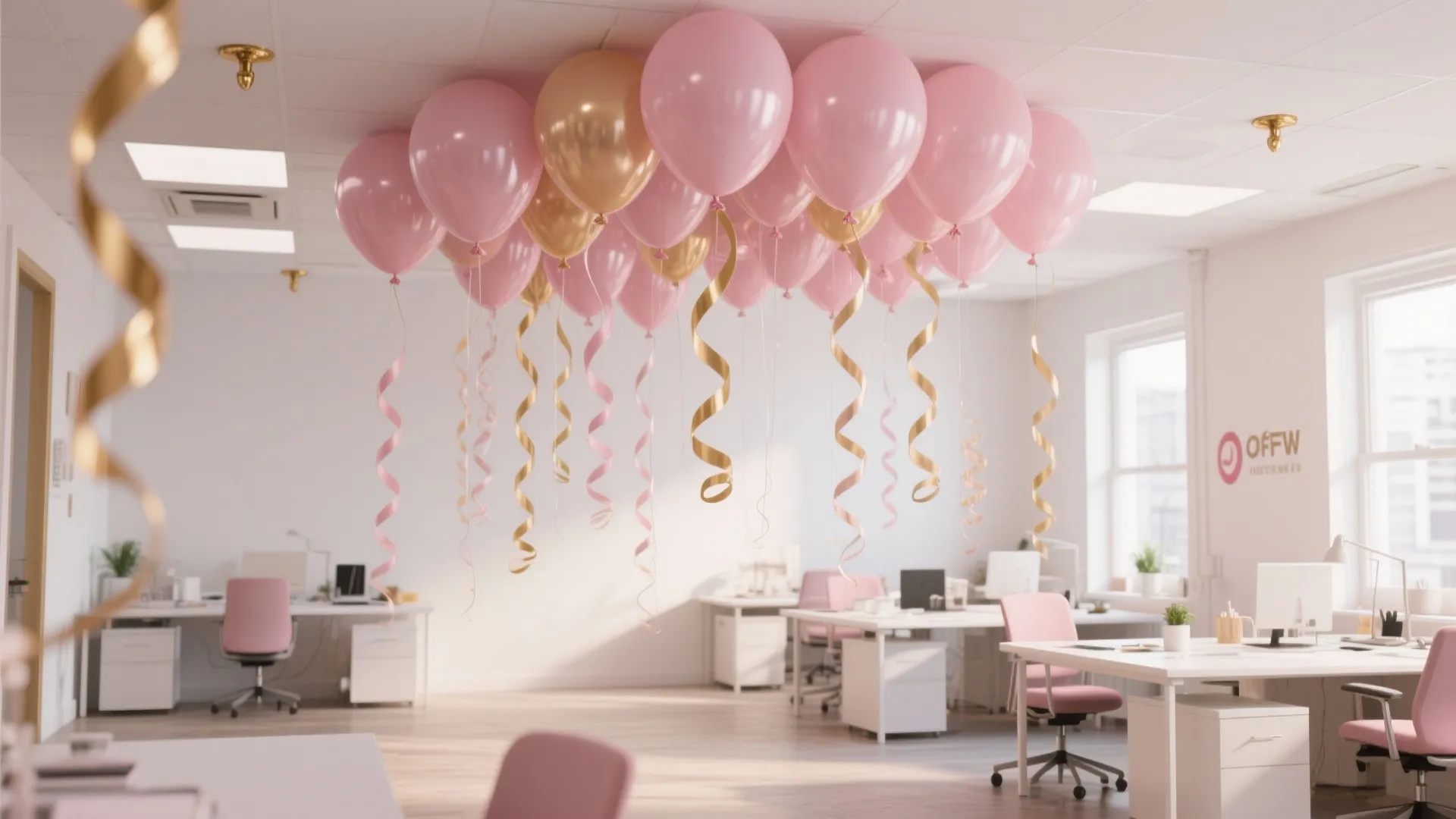 3. Ceiling Balloon Canopy with Ribbon Strings