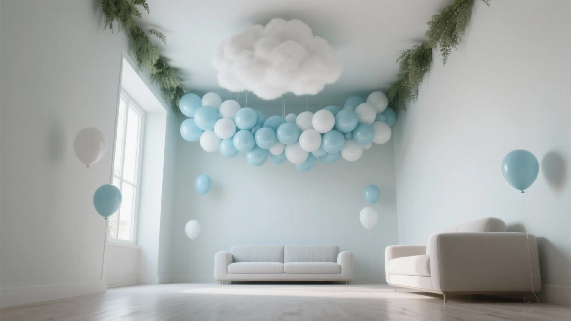 Balloon garlands and ceiling clusters