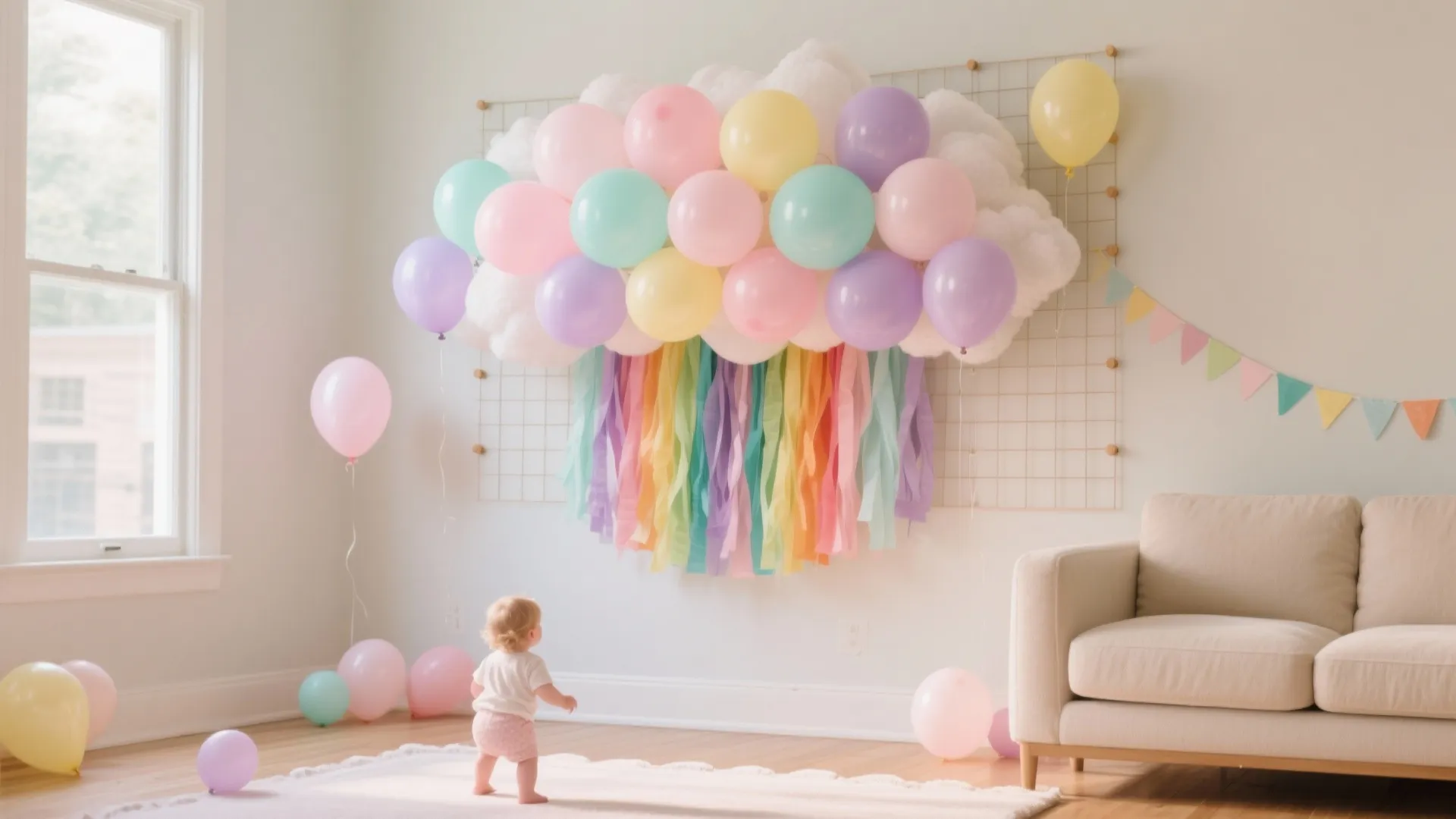 Pastel Balloon Cloud + Streamer Rainbow
