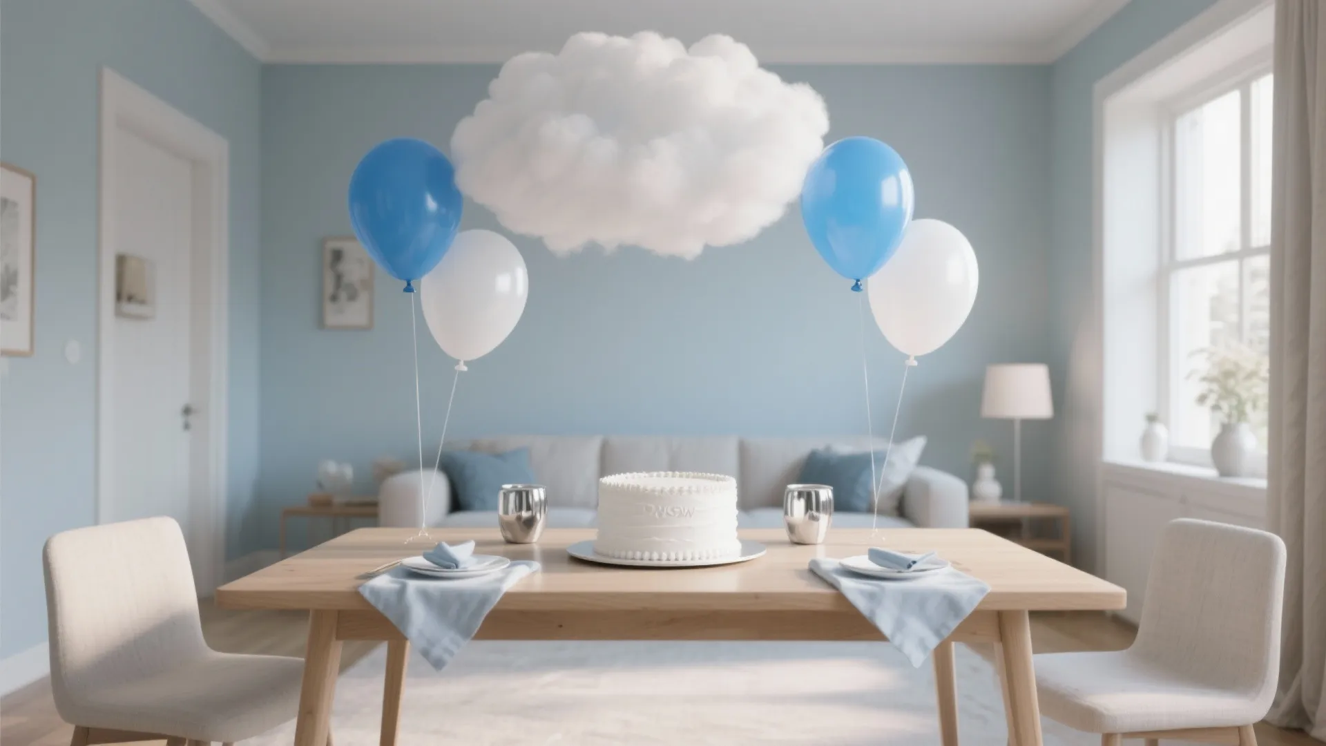 Minimal Blue & White Balloon Cloud