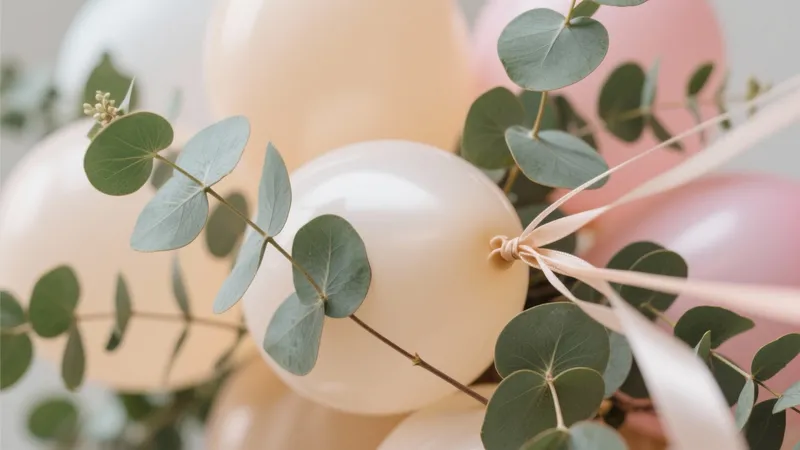 Soft Pastel Balloon Decor with Eucalyptus Greenery