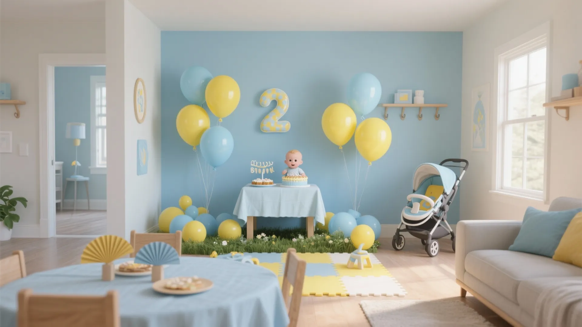Soft Blue + Sunny Yellow Balloon Garden