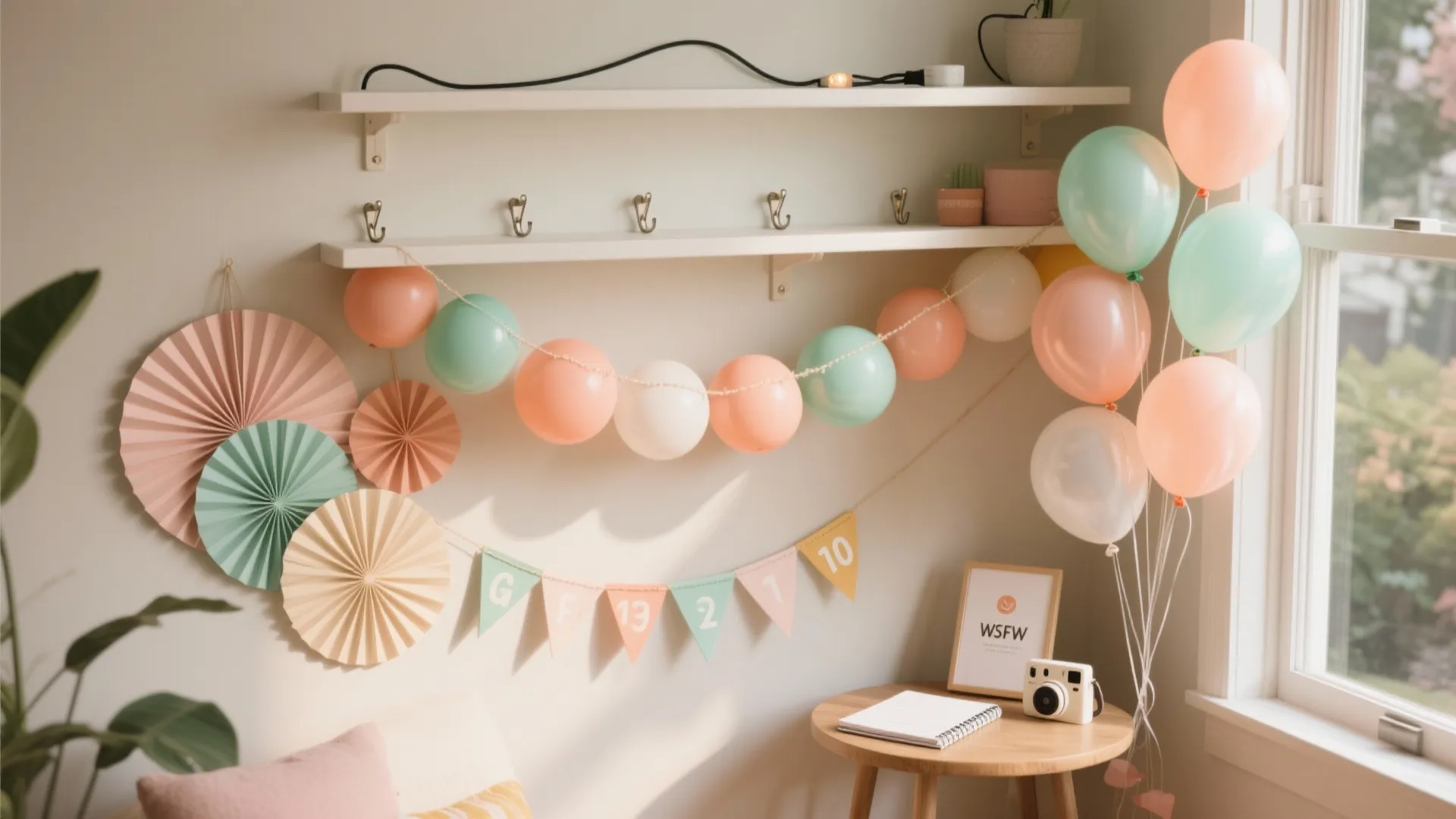 Balloon Garland + Paper Fans: High Impact, Low Footprint