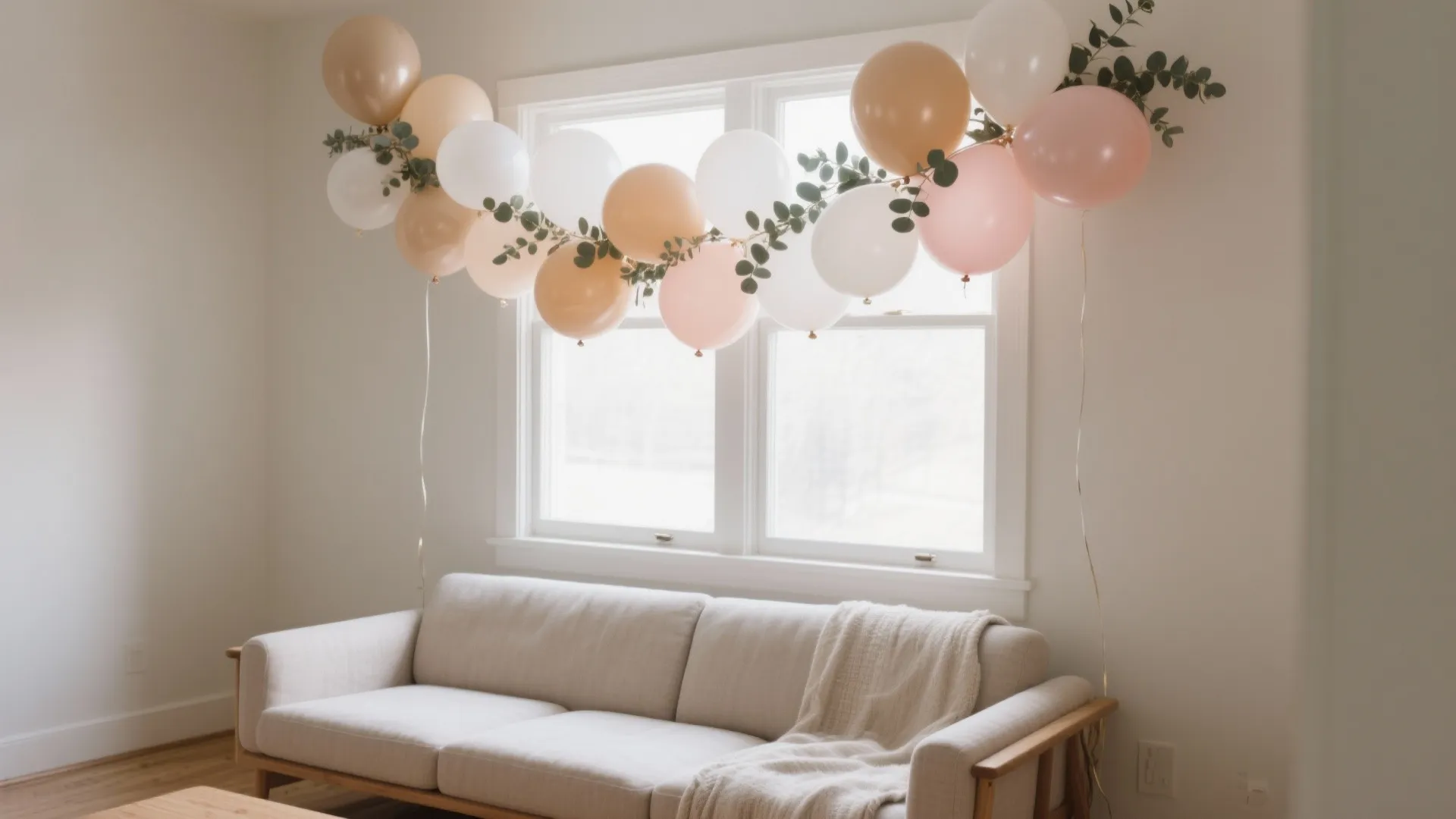 Minimal balloon garland + greenery that doesn’t overwhelm
