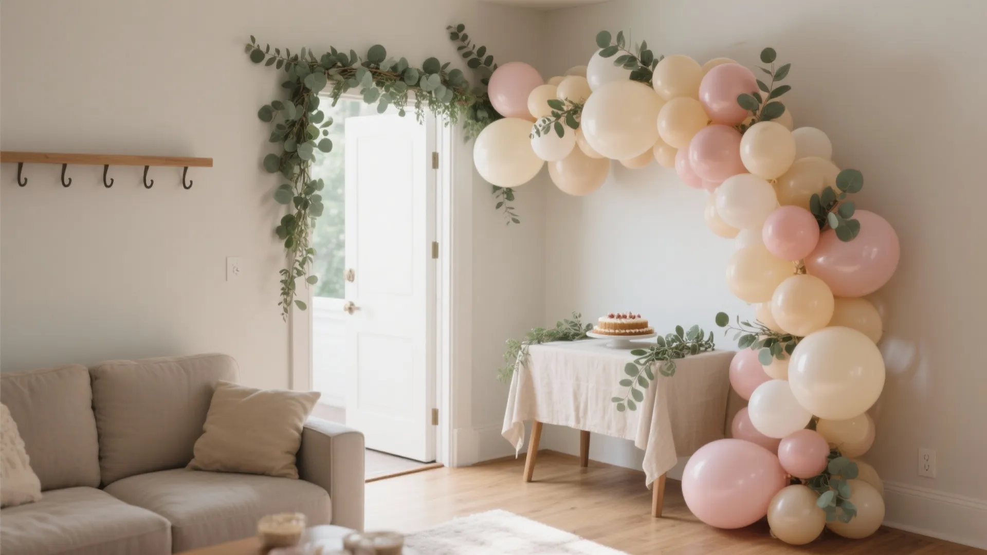 Balloon garland meets greenery