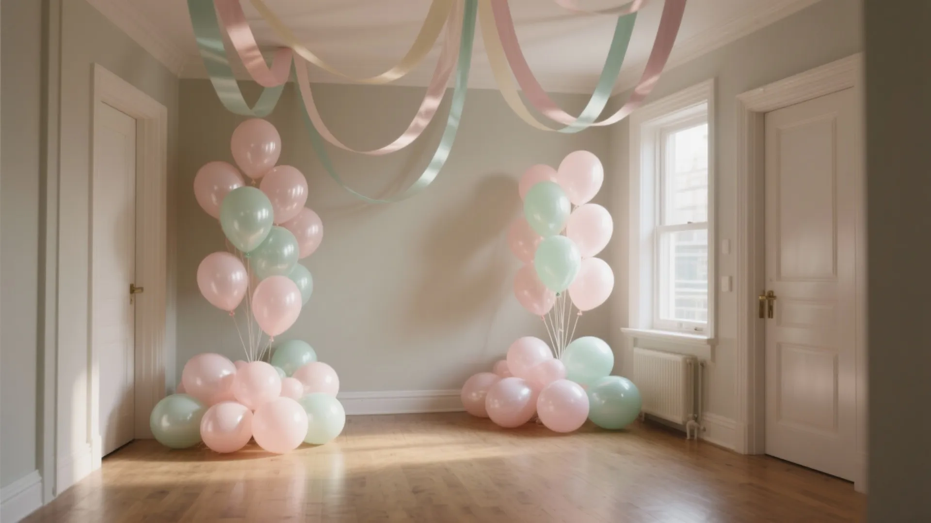 Balloon-Lite Volume (Ceiling Streamers + Floor Clusters)