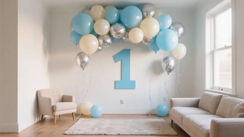 Modern First Birthday Party Setup in Living Room