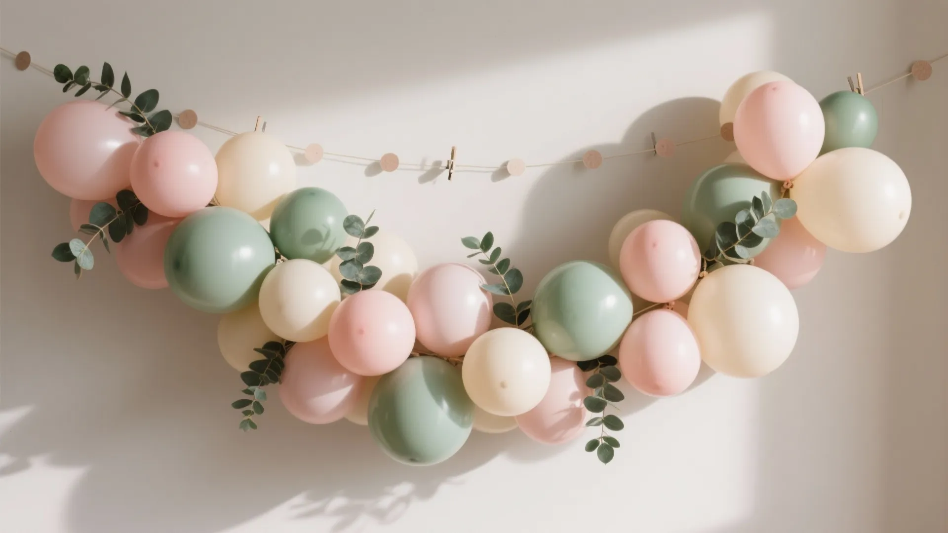 Asymmetrical Balloon Garland + Greenery Accents