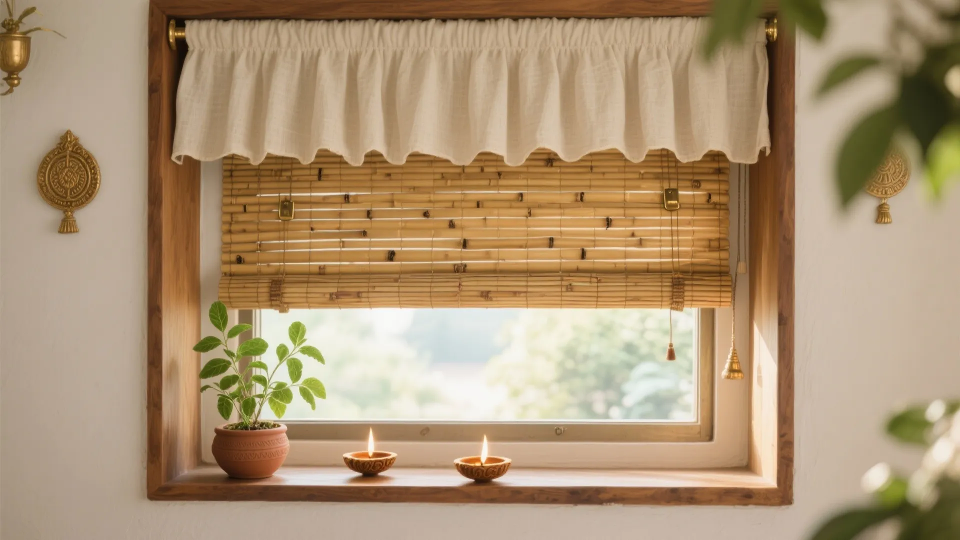 Natural Bamboo Blinds with a Soft Valance