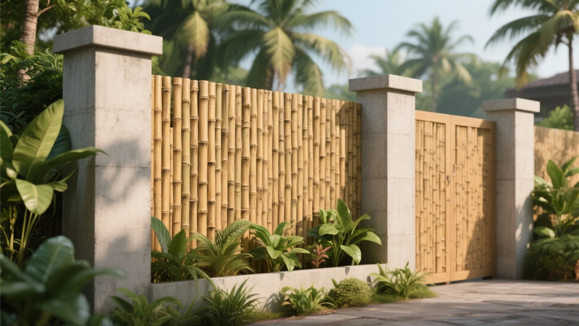 3. Bamboo Panels with Concrete Frame