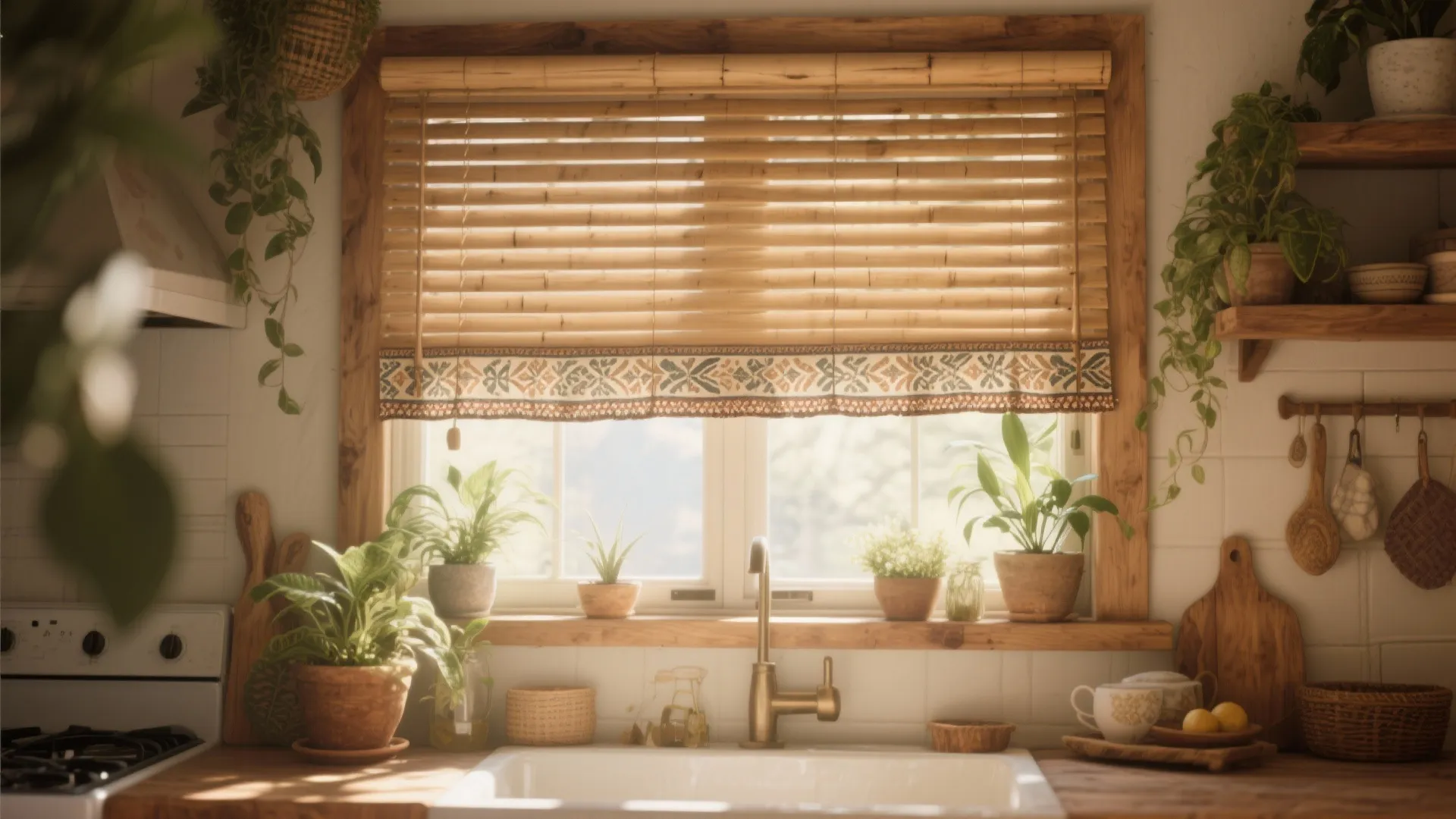 7. Bamboo Shades with Fabric Trim