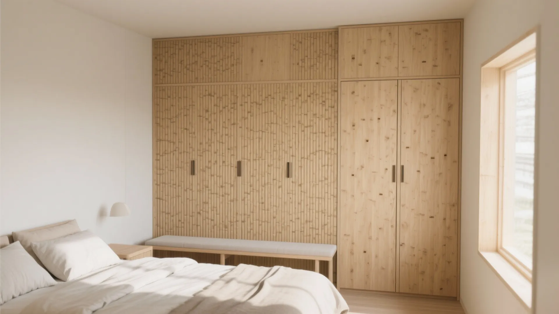 Japandi-Inspired Bamboo Ribbed Wall with Hidden Storage