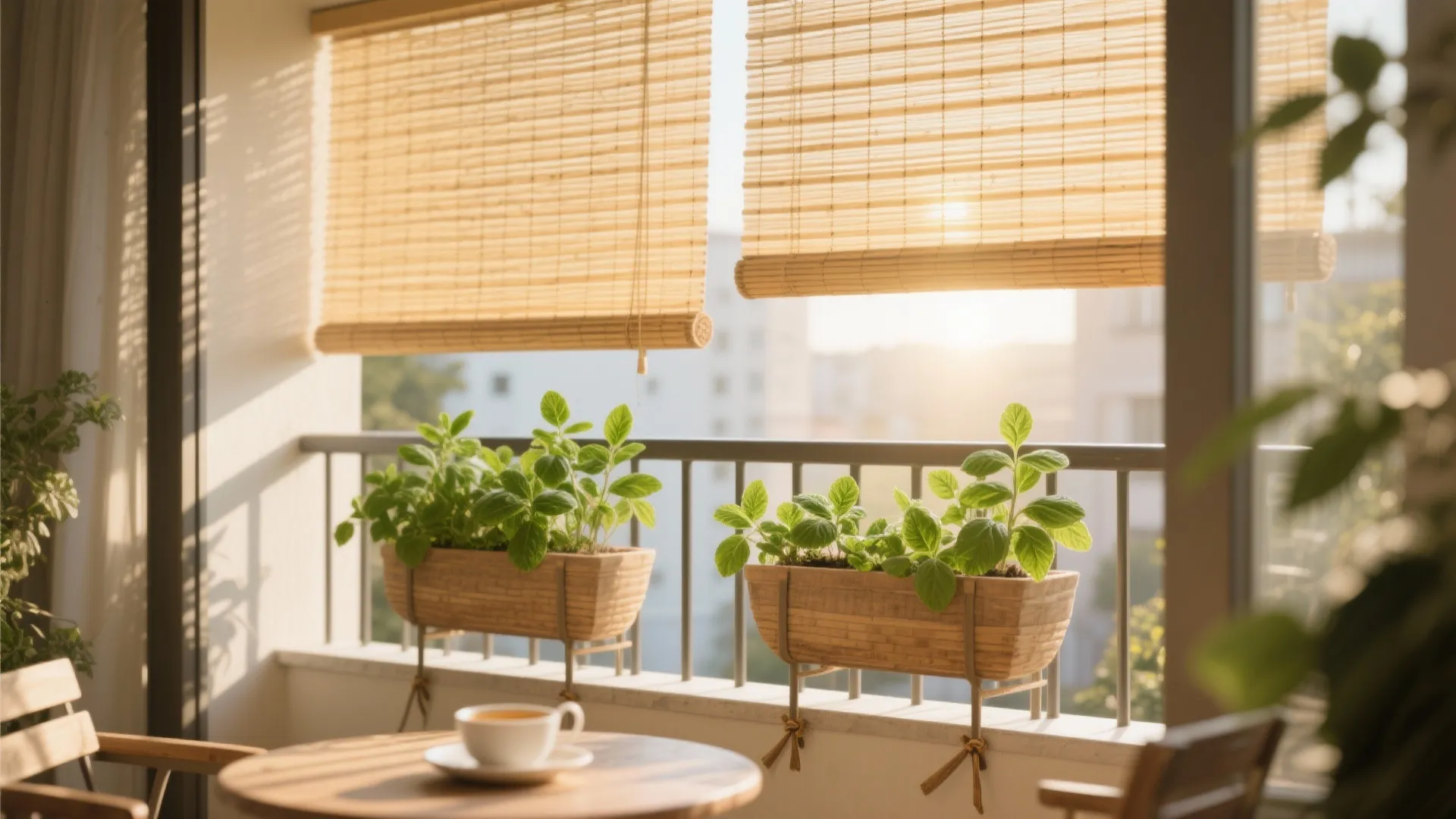 Bamboo Roller Shades With Light-Diffusing Sheers