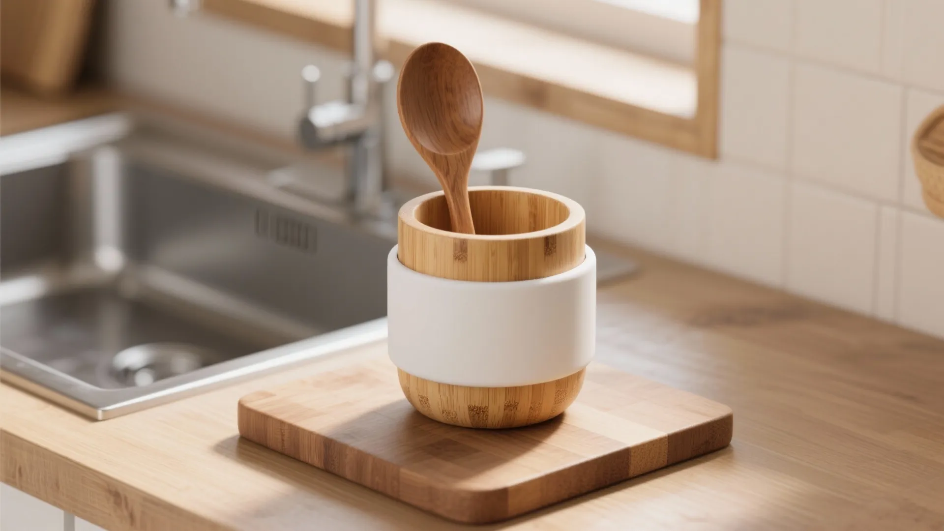 3. Minimalist Bamboo Base with White Silicone Sleeve