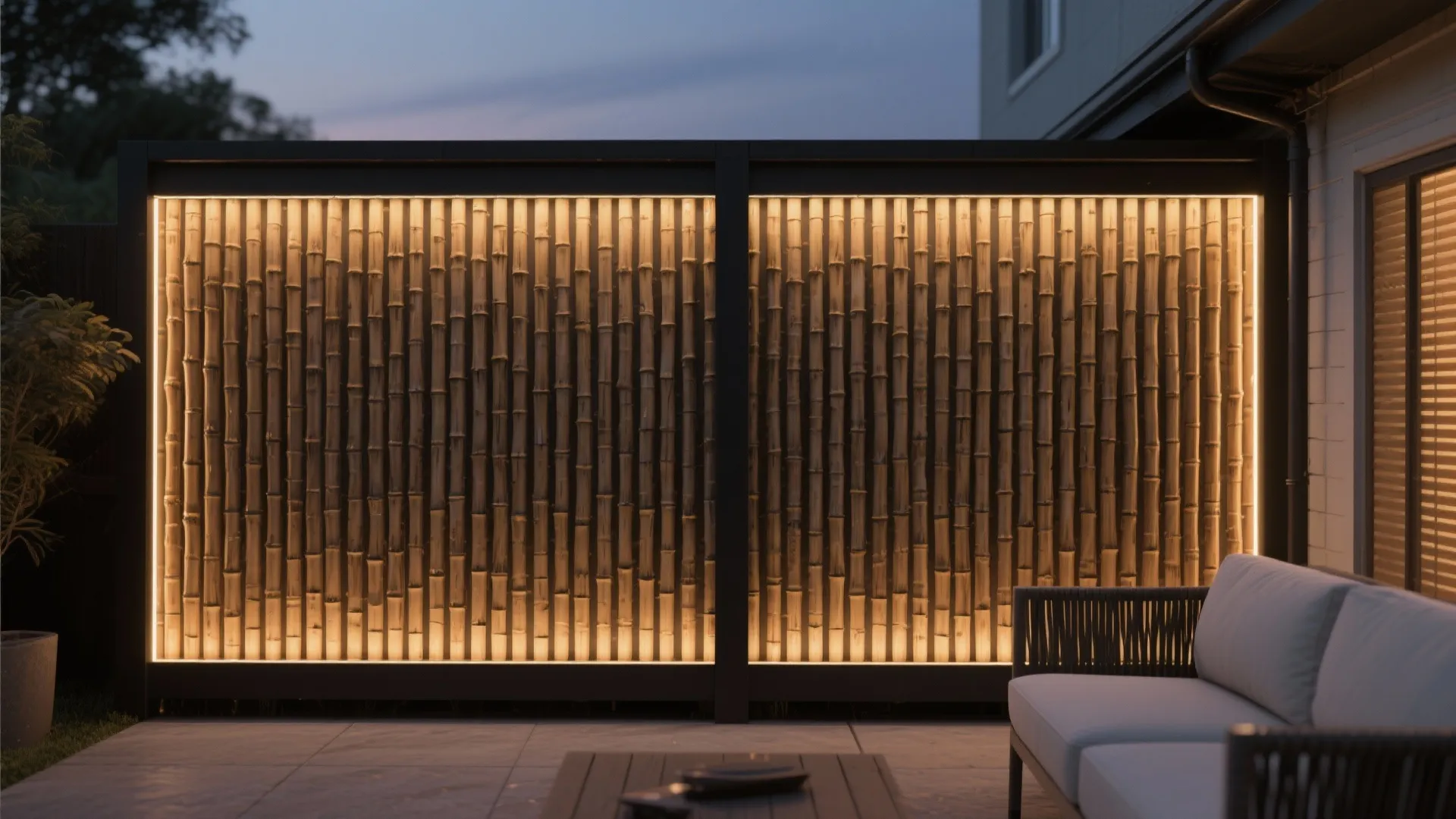 Vertical Bamboo Slat Screen with Integrated Lighting