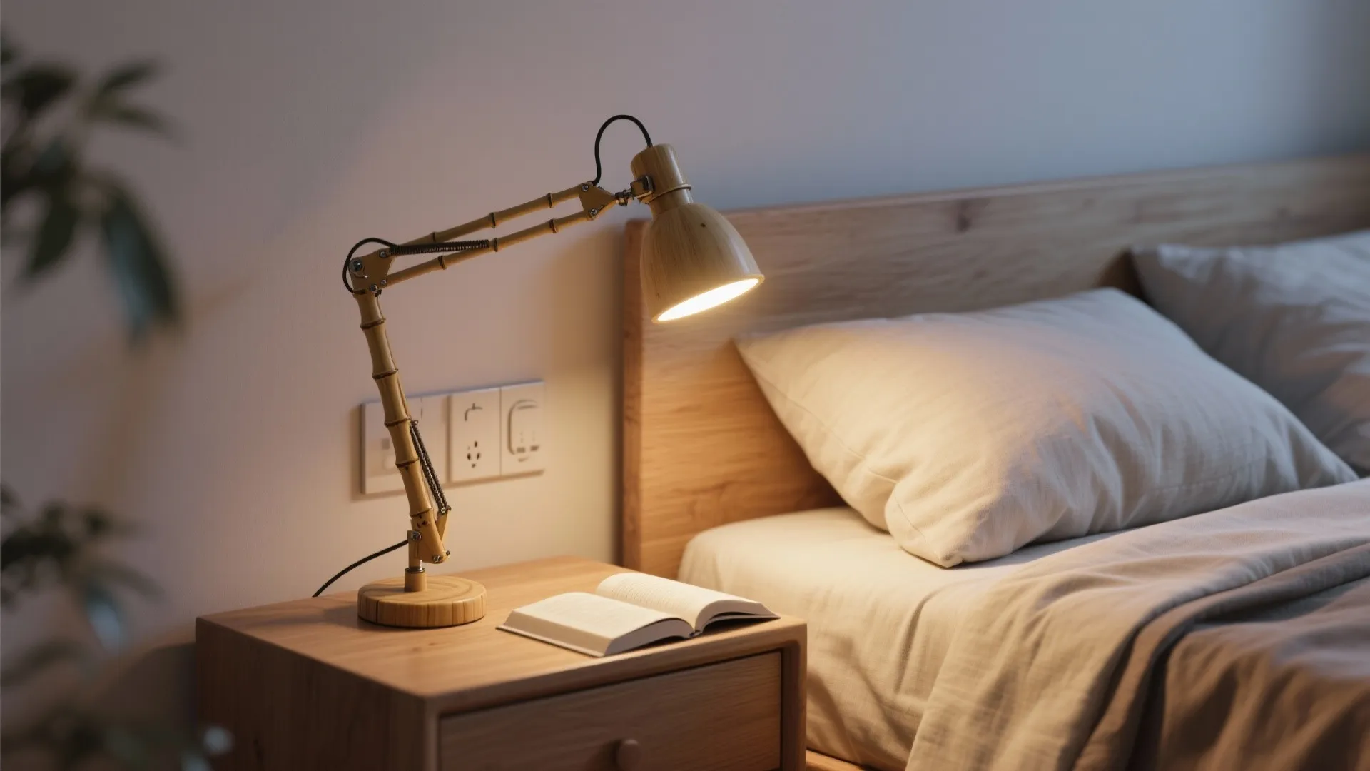 2: Adjustable Bamboo Swing Arm by the Bed